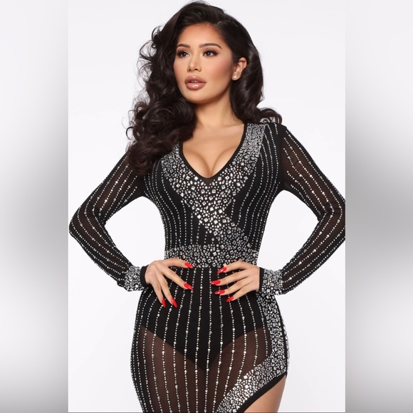 The Glamorous Life Rhinestone Sheer Dress - Picture 3 of 4